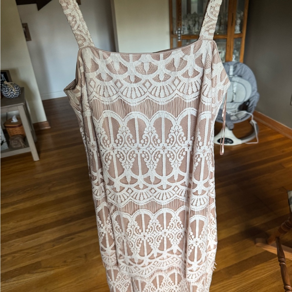 R&M Richards Dress with Cream Lace Overlay